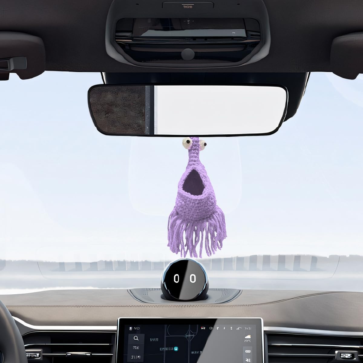 Crochet Yip Yip Car Hanger, Cute Knitted Alien Vehicle Mirror Charm Pendant, Handmade Automotive Interior Rear View Hanging Decor Accessories, Universal for SUV, Sedan, Truck (Purple) image 4