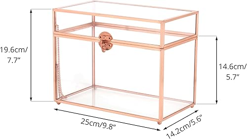 Miniatura 5 de NCYP Caja de vidrio de 9.8 x 5.6 x 7.7 pulgadas con pie para boda, recepción de fiesta, soporte rectangular de vidrio de oro rosa, centro de mesa