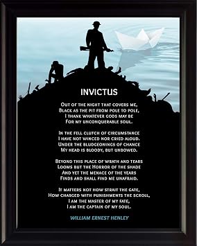 Invictus Poem by William Ernest Henley 8x10 Framed | Inspirational Motivational Poster, Framed Wall Art, Print, Photo or Picture | Poetry Collection - Christmas Gifts