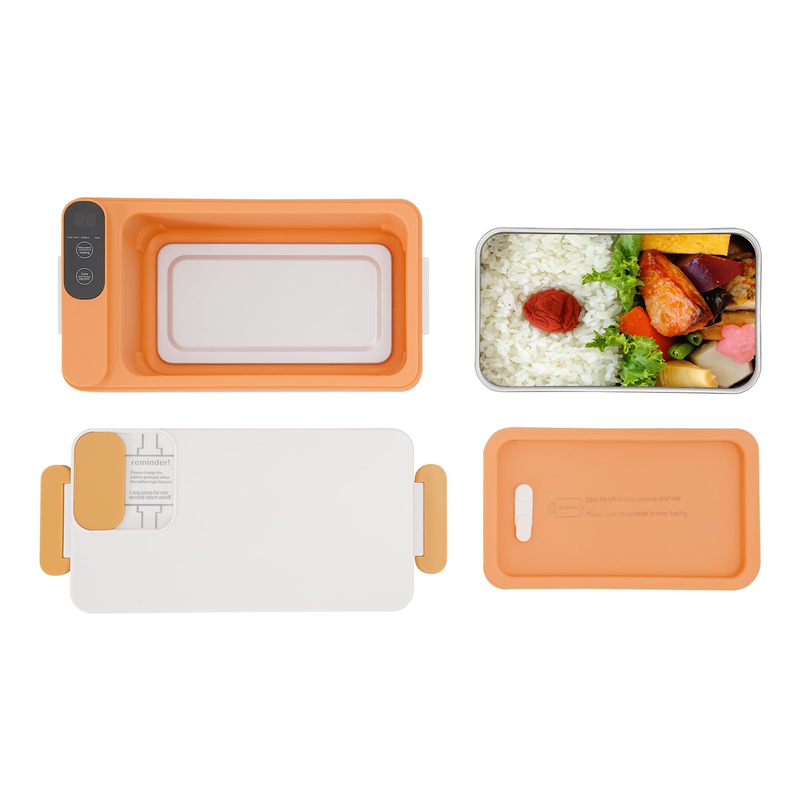 Fiambrera eléctrica inalámbrica con batería de 12.000 mAh, fiambrera calefactable de 1 L con pantalla LED y temporizador, caja térmica de 40 W para trabajo, coche y camping (23 x 12,5 x 9,5