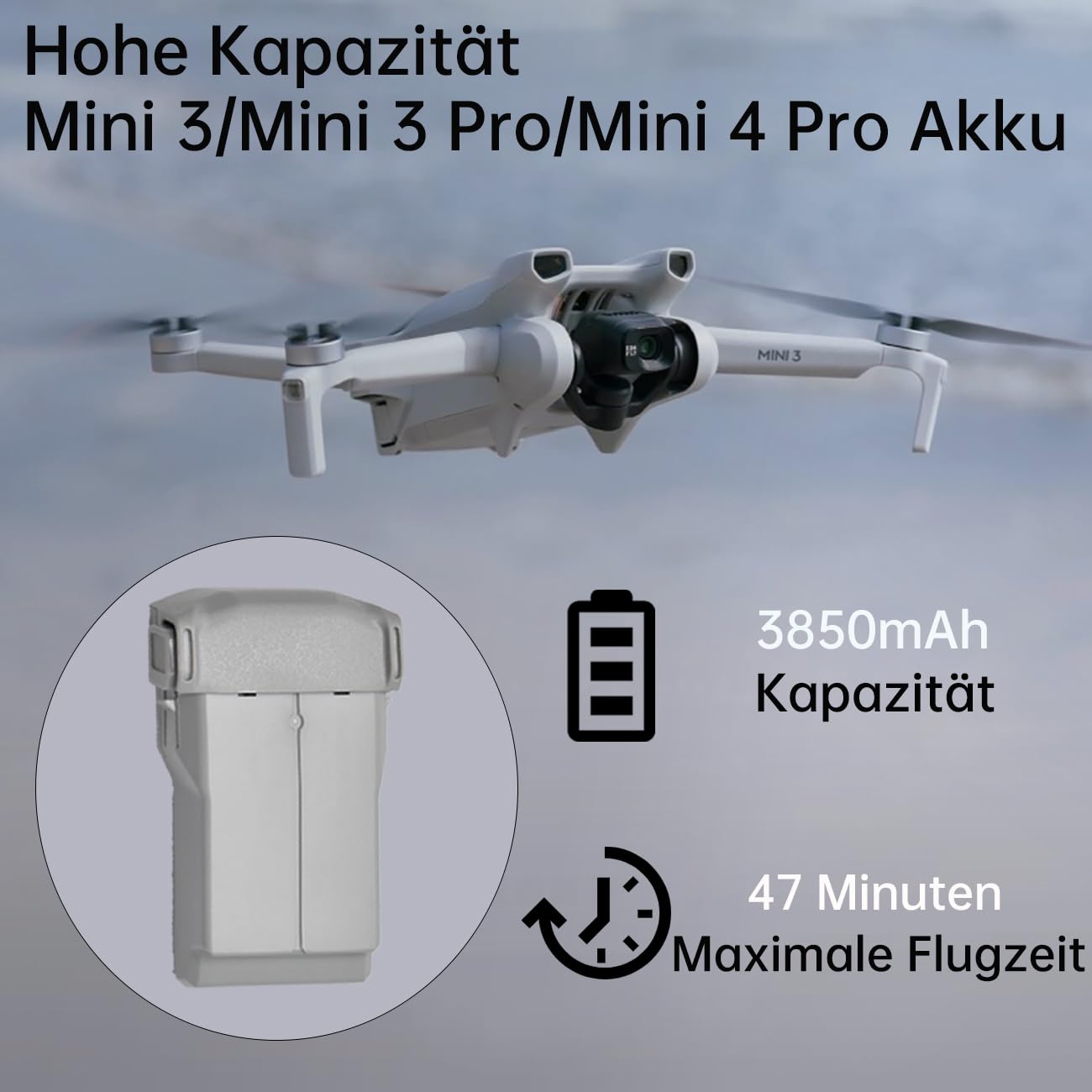 Mini 3/4 Pro Akku 2er-Pack mit Ladegerät für DJI, 3850mAh 47 Minuten Flugzeit Ersatzakku, Intelligente Flugakkus für DJI Mini 3 Pro Drohne