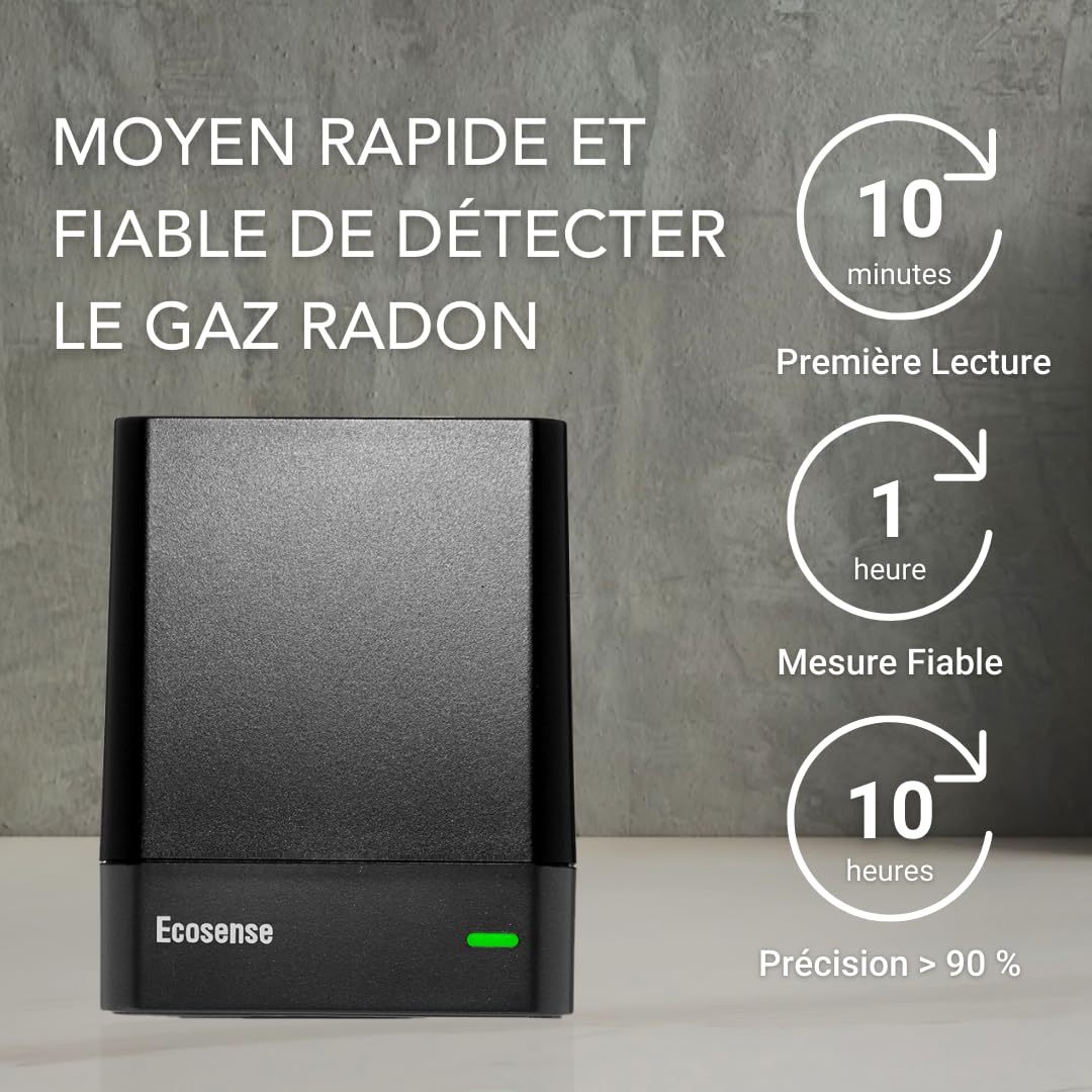 Ecosense EQ100 EcoQube, Détecteur de Radon Numérique, Capture Rapide des Variations, Surveillance Continue avec Graphiques de Tendance, Accès à Distance aux Données, Wi-FI 2,4 GHz Réseaux Uniquement