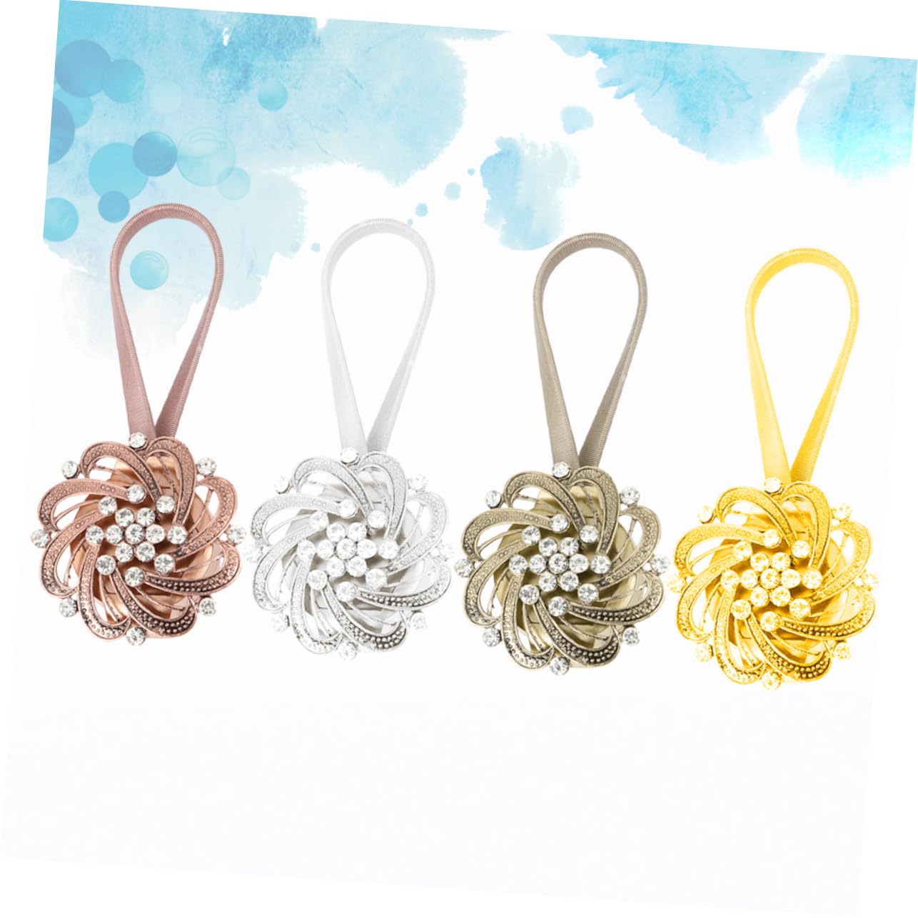 PRETYZOOM Embrasses Magnétiques pour Rideaux en Alliage, Décor Strass, 4 Pièces, Fixation Forte sans Perçage pour Salon et Maison