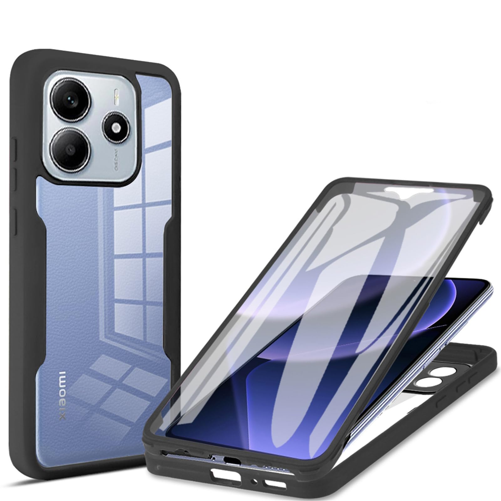 for Redmi Note 14 4G Case Clear with Screen Protector QB-Black | Slim Fit Dual Layer Full Body Shockproof Protection Dustproof All-Inclusive Cover for Redmi Note 14 4G