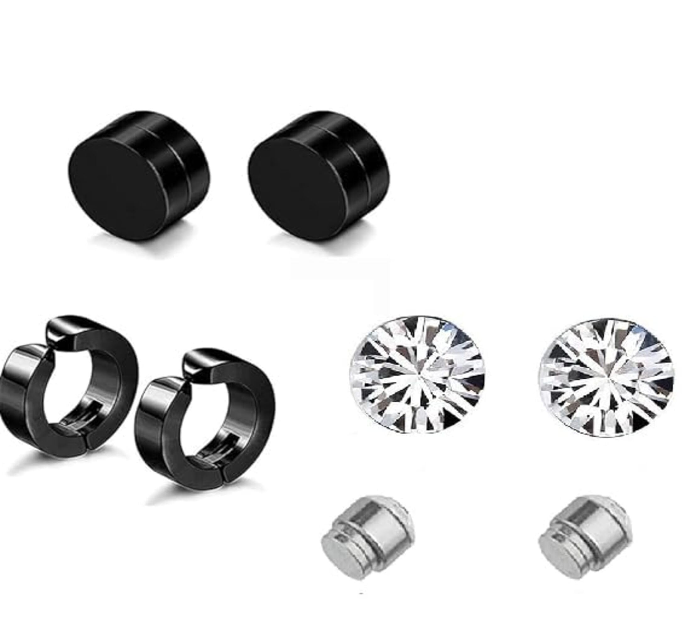 COMBO PACK OF 3 PAIRS Black Silver studs Earring Bali Non Pierced & Magnetic studs Earring For Men Gents Boys Women unisex
