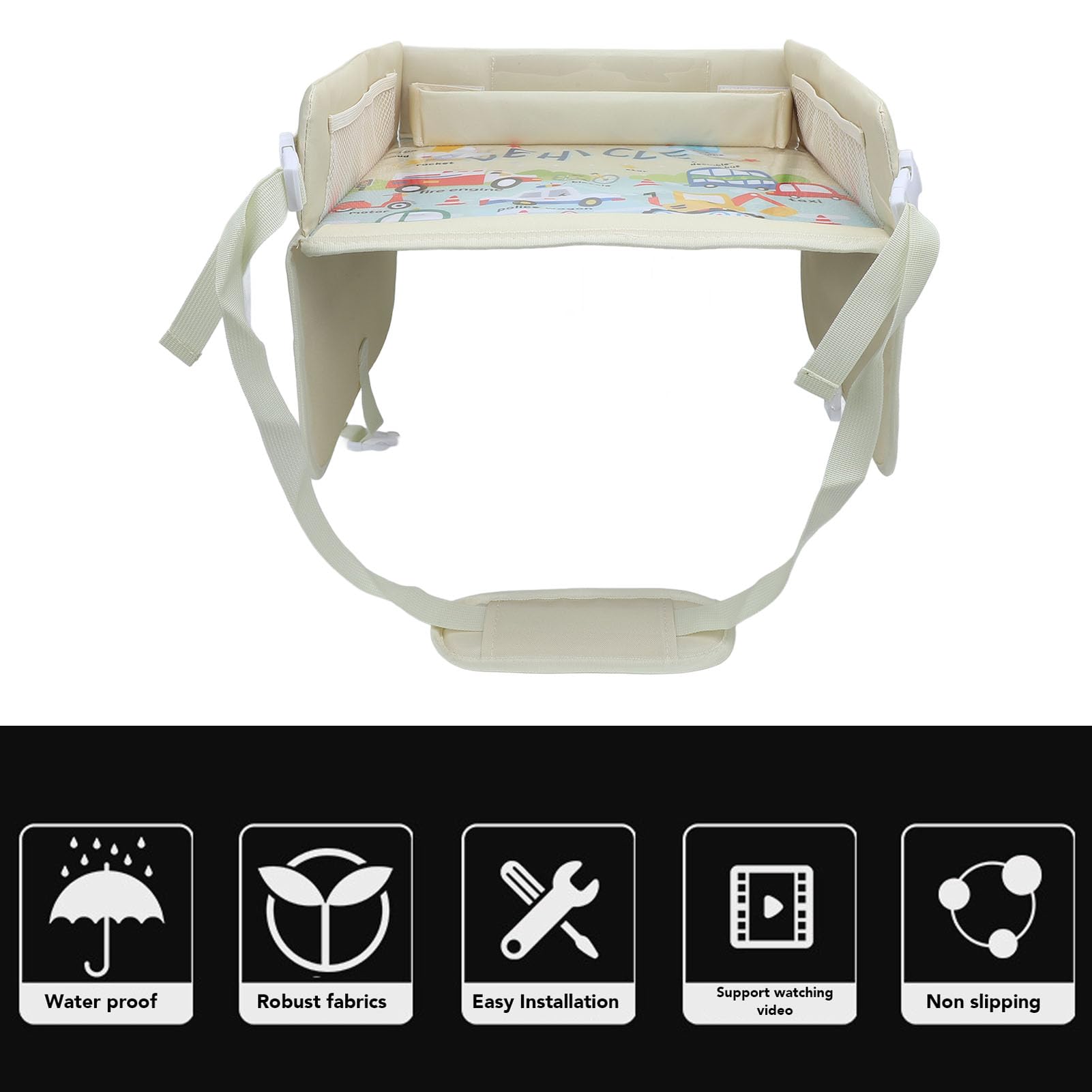 Plateau de voyage pliable pour enfants, organiseur de bureau pour tout-petits, motif dessin animé, indispensable pour voiture et avion, idéal pour siège auto et voiture pour enfants (motif