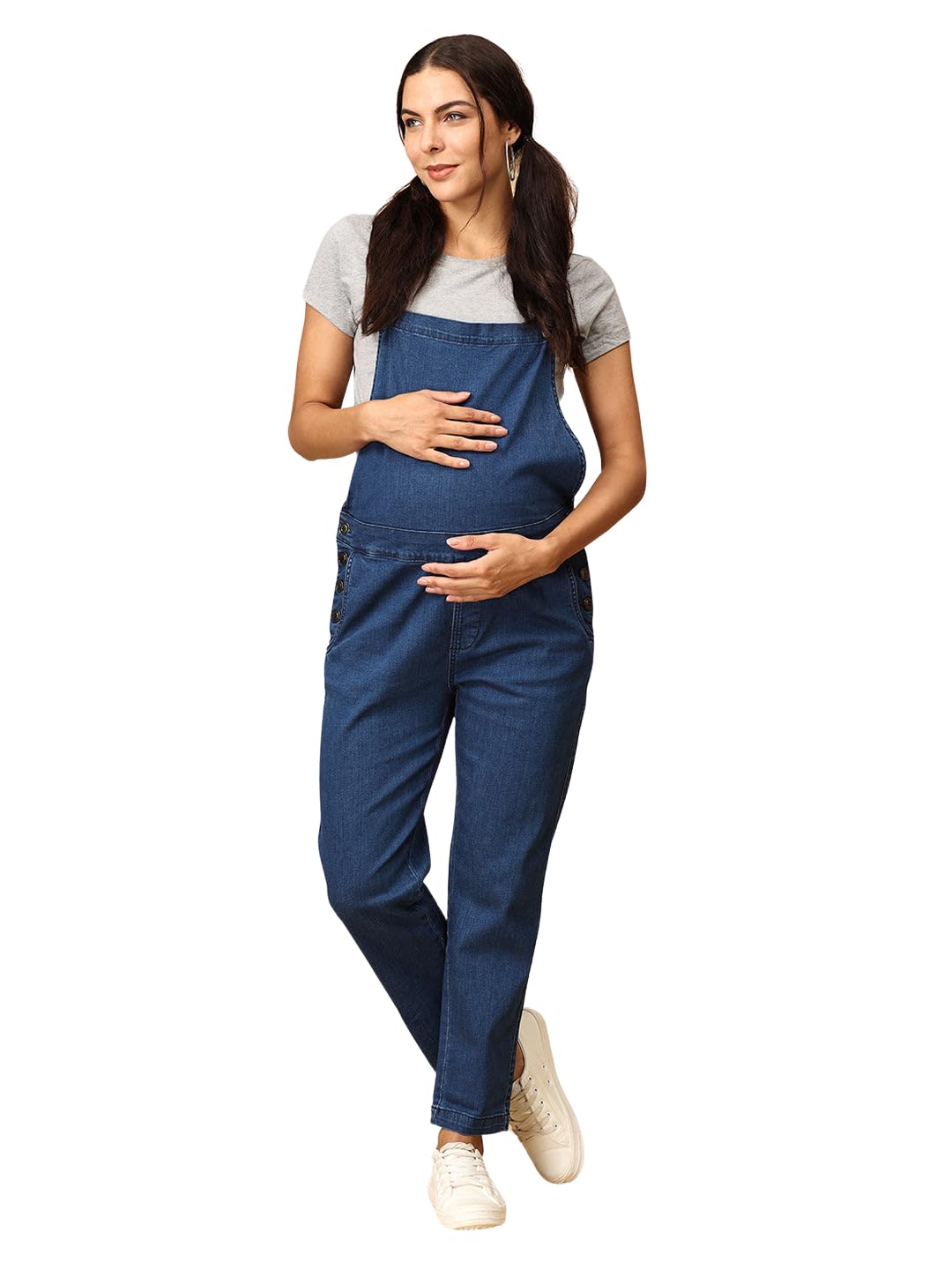 Maternity Dungaree Dress | Denim With Elasticated Waist | Adjustable Shoulder Straps | Cotton | Pockets