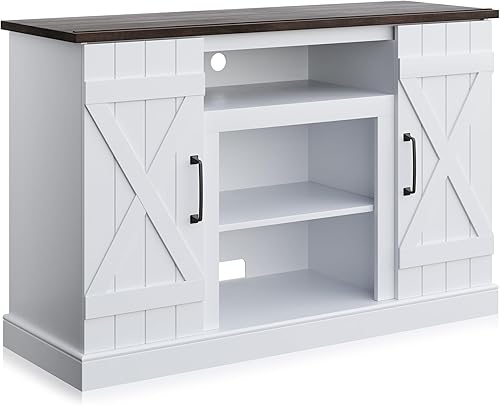 BELLEZE Soporte industrial de madera rústica de 47 pulgadas para TV y centro de entretenimiento multimedia, mesa consola para televisores de hasta