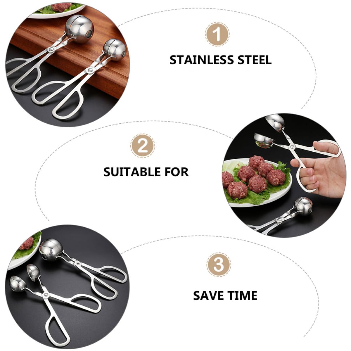 CIYODO 2pcs Stainless Steel Meatball Maker Meatball Cooking Tools Stainless Steel Design Comfortable Grip for Rice Easy to Use for Home Cooking