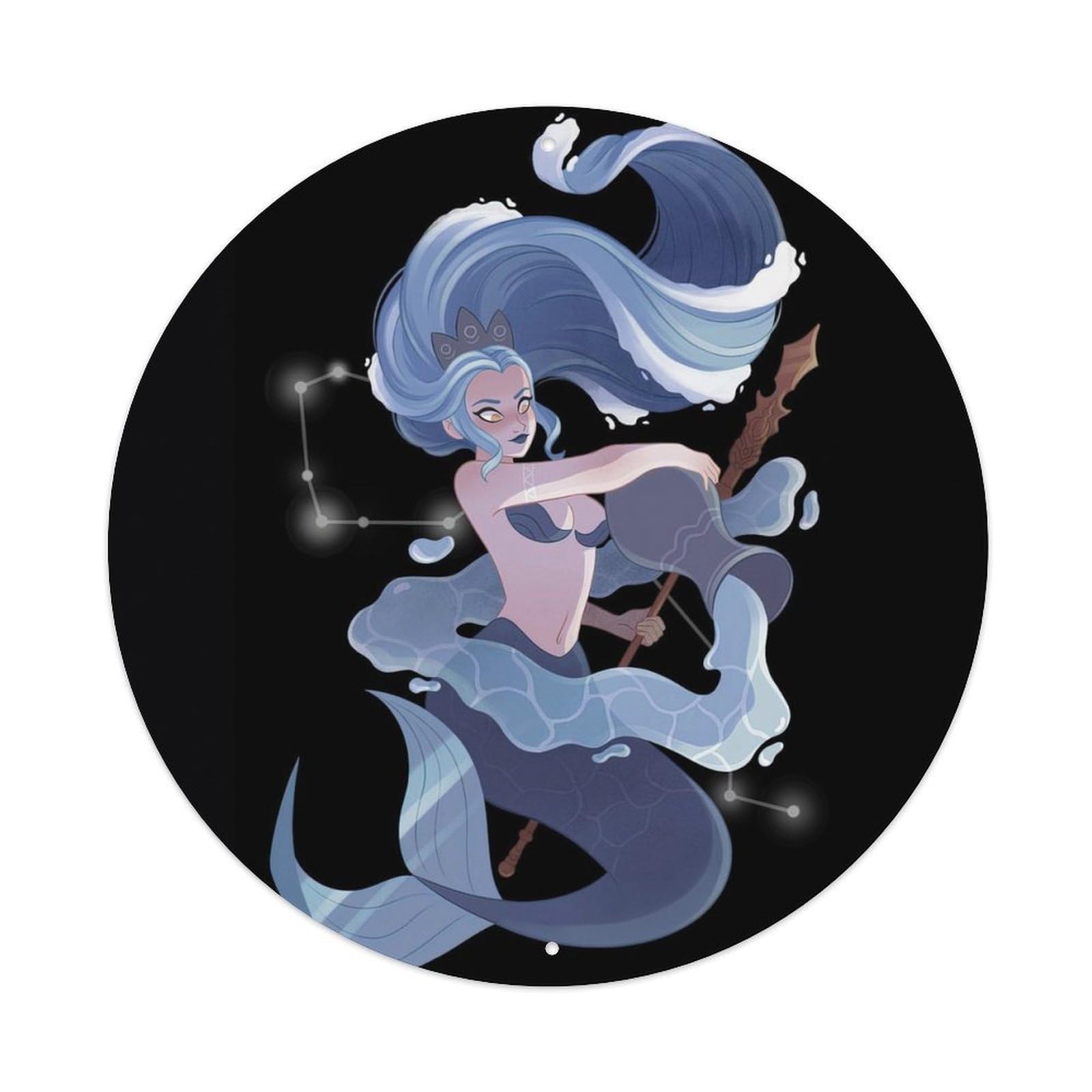 Mermaid Constellations Poster Aquarius Vintage Metal Tin Sign Plaque Wall Decor for Cafe, Club, Garden Round Metal Poster 8x8Inch