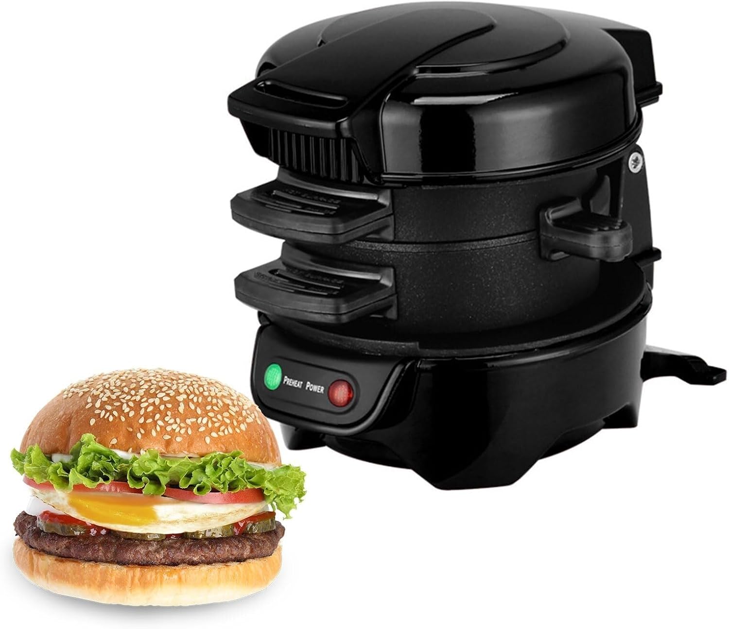 Burger Press Patty Maker,Breakfast Sandwich Maker, Hamburger Cooker Non-Stick Versatile Grill(Black)