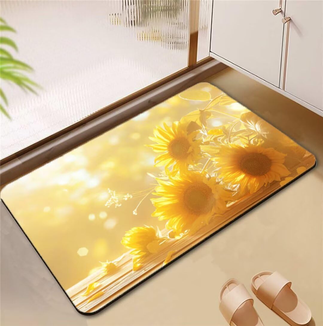 Tapis de salle de bain lavable antidérapant sunflower contre les sols humides