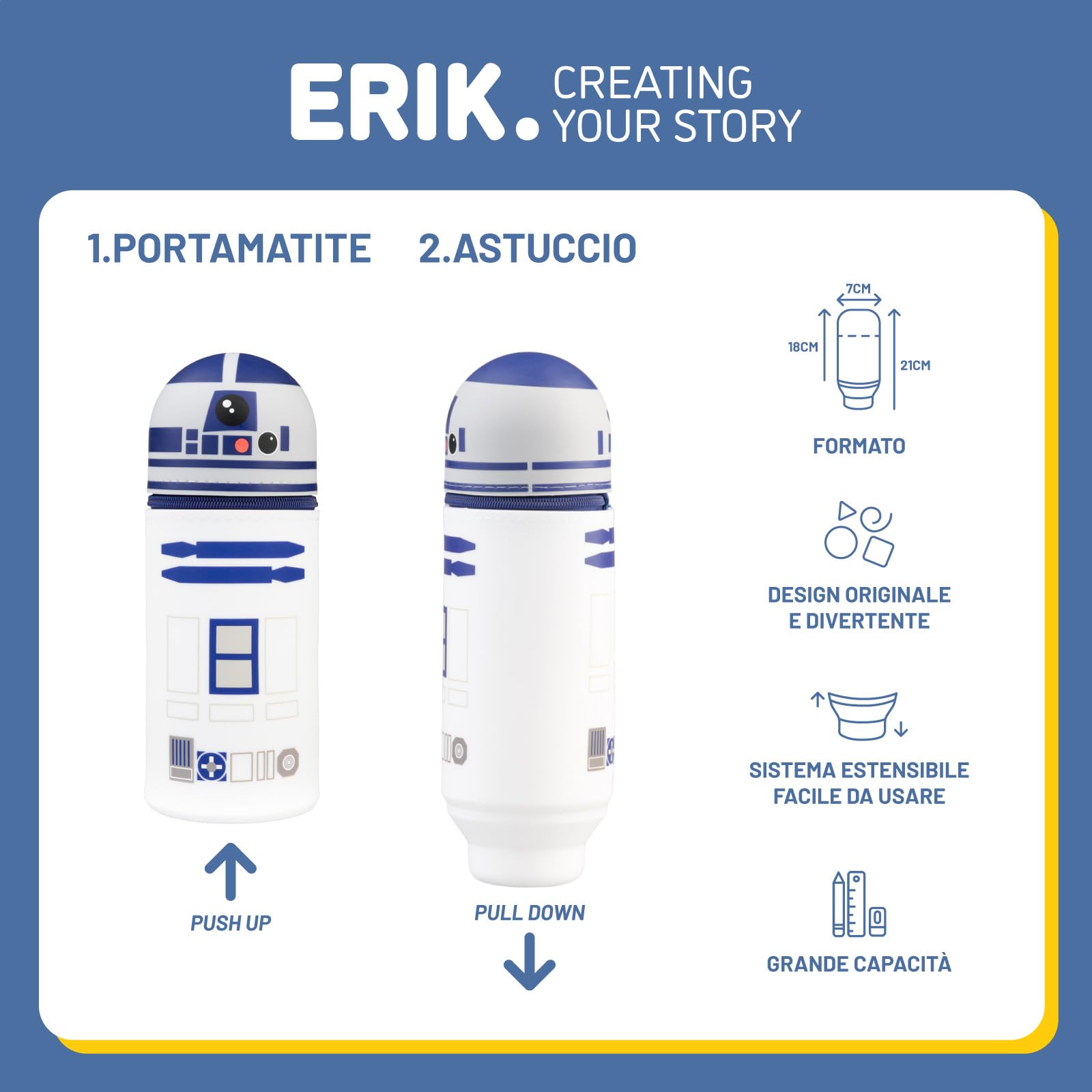 Grupo Erik Astuccio Star Wars R2-D2 3D - Astuccio Scuola Piccolo in Morbido Silicone, Portapenne da Scrivania 2 in 1 | Back to School: Cancelleria Bambino e Bambina, Star Wars Gadget (7 x 18 cm)