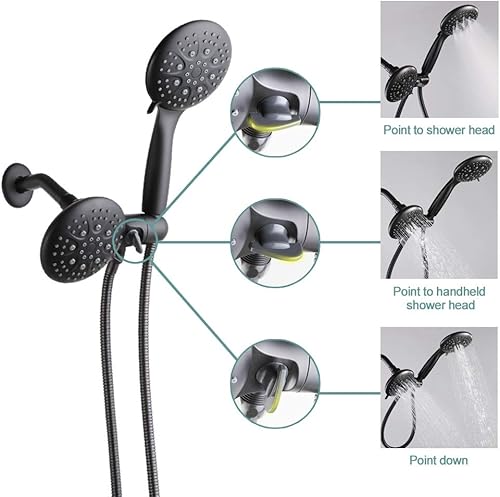Miniatura 4 de POP - Juego de grifería de ducha de doble función con válvula, alta presión, 35 ajustes, sistema de regadera doble 2 en 1, regadera de mano de 3