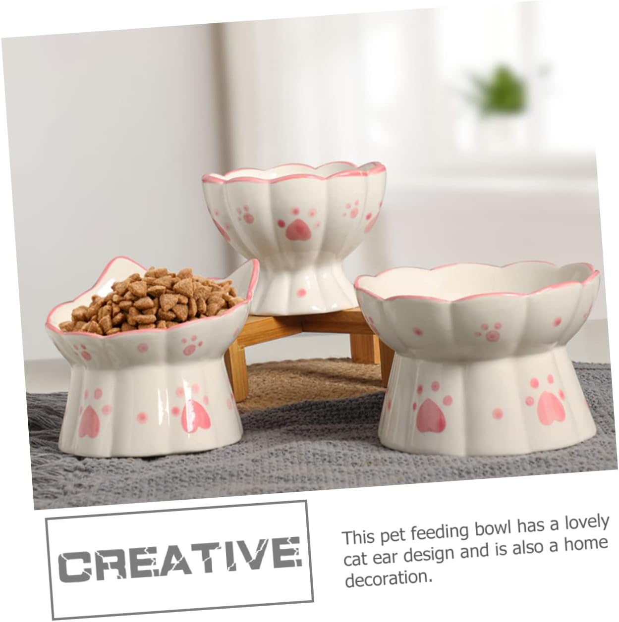 BESPORTBLE 2pcs Elevated Cat Bowl Neck Guard Ceramic Dog Bowl for Food Water Raised Pet Feeder for Indoor Cats