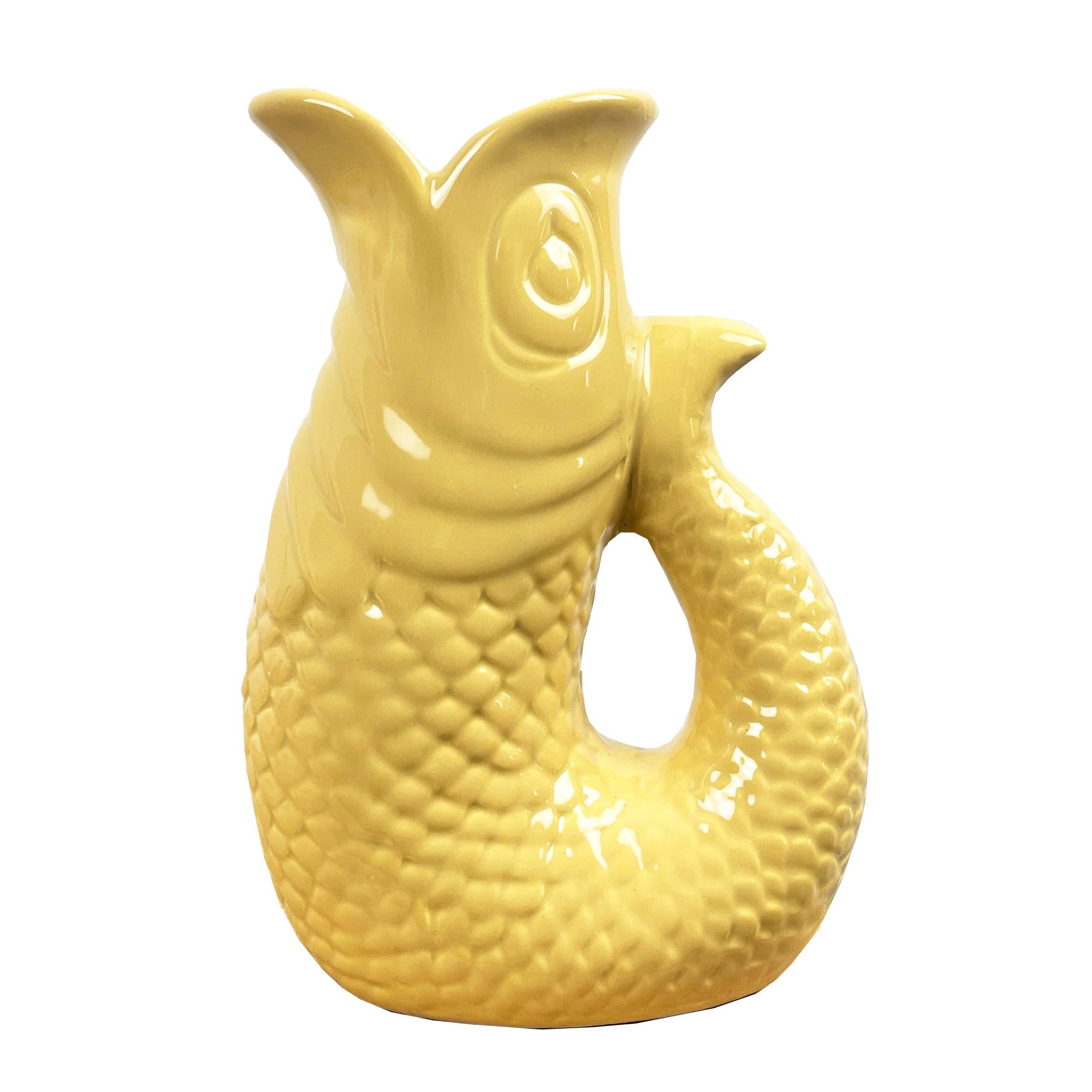 Alfie Francis Yellow 20.5Cm Tall Ceramic Decorative Fish Shaped Jug Pitcher Ornament For Living Room Vase For Flowers Nautical Decor Bathroom
