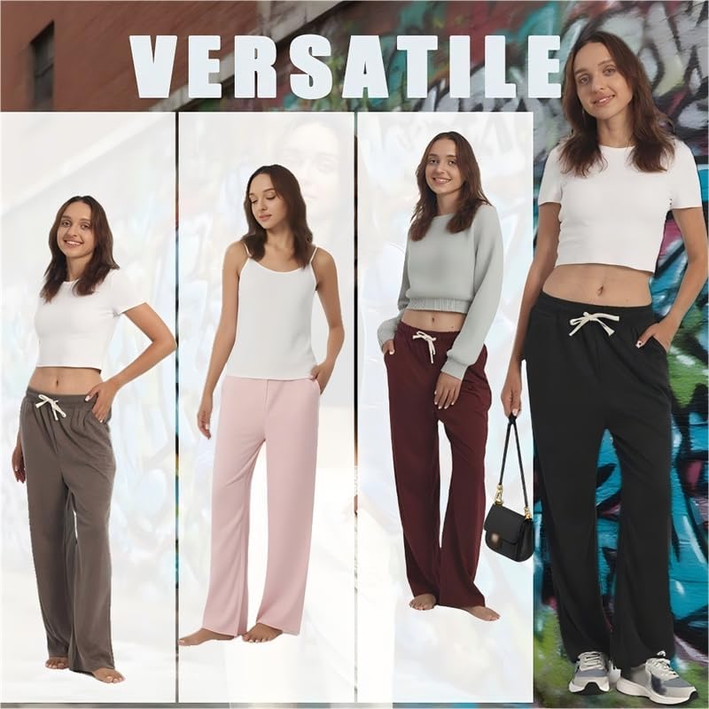 3-Pack Womens Lounge Pants with Pockets, Wide Leg Sweatpants, Soft Comfy Pajama Bottoms with Drawstring Waist - Image 6