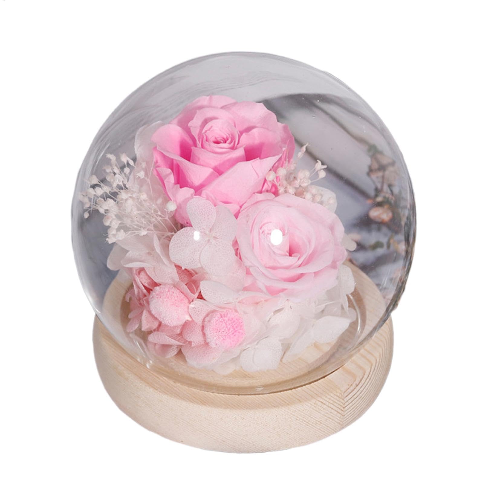Cúpula de cristal con flores eternas, decoración del hogar y regalo exclusivo para mujer