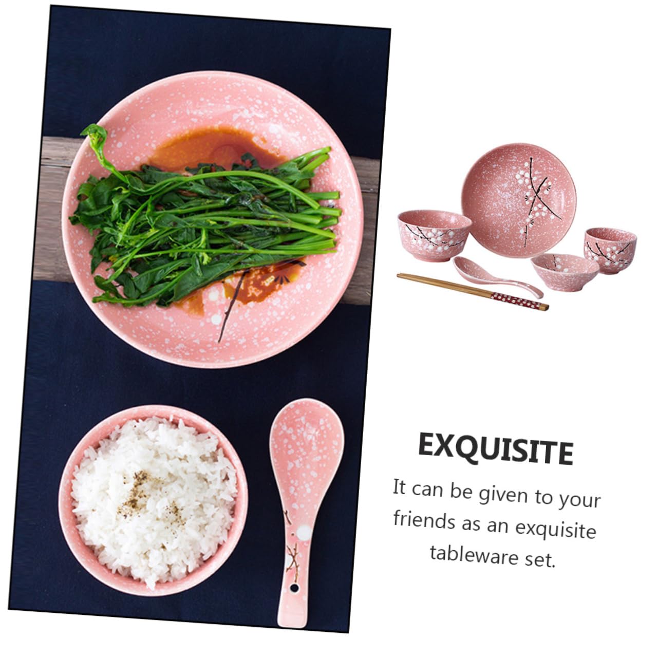 LABRIMP Service de Table Japonerie en Céramique 12 Pièces Maison, Kit de Couverts Délicat en Céramique Rose, pour Usage à Domicile ou Hôtel