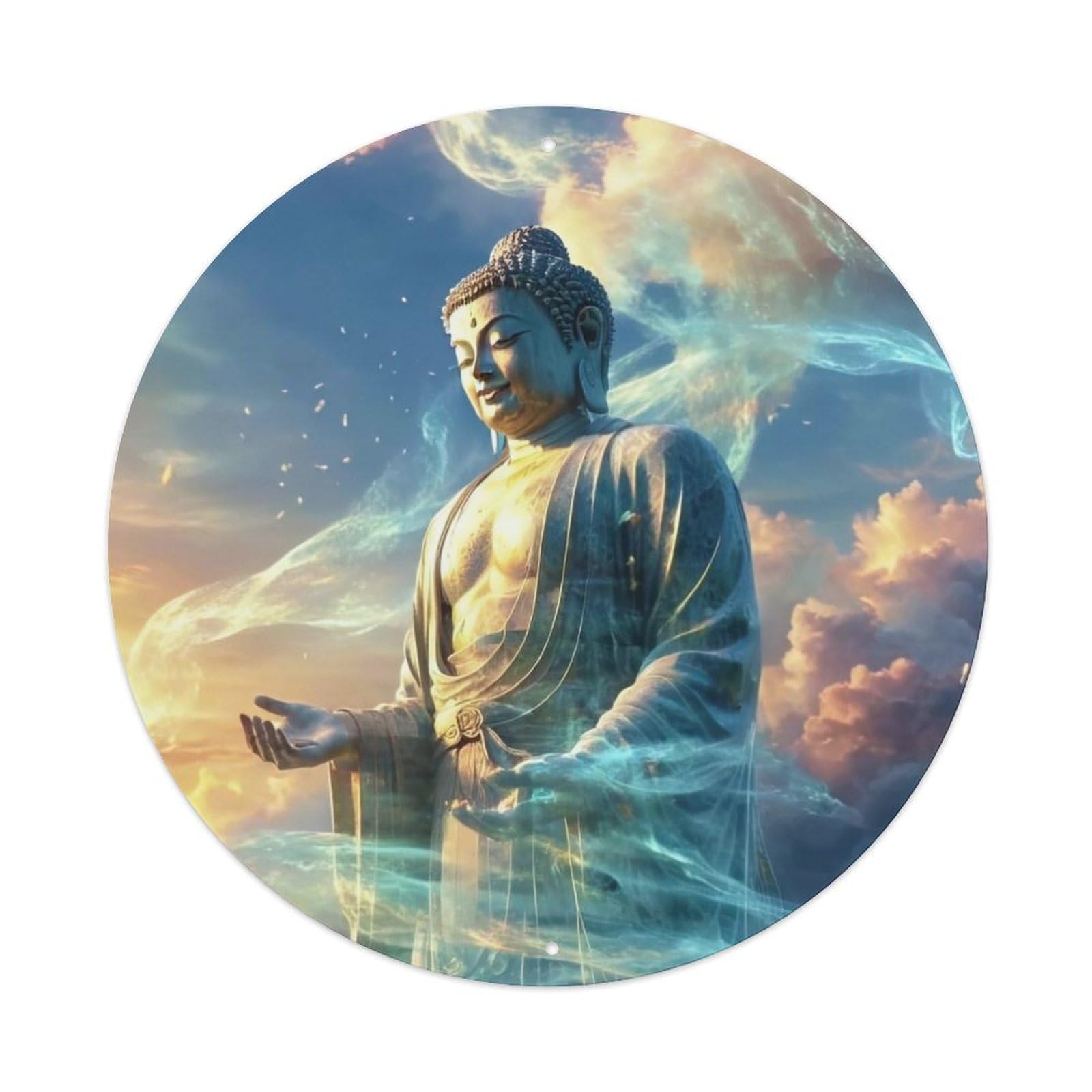 Buddhism Buddha Standing in The Clouds Metal Tin Sign