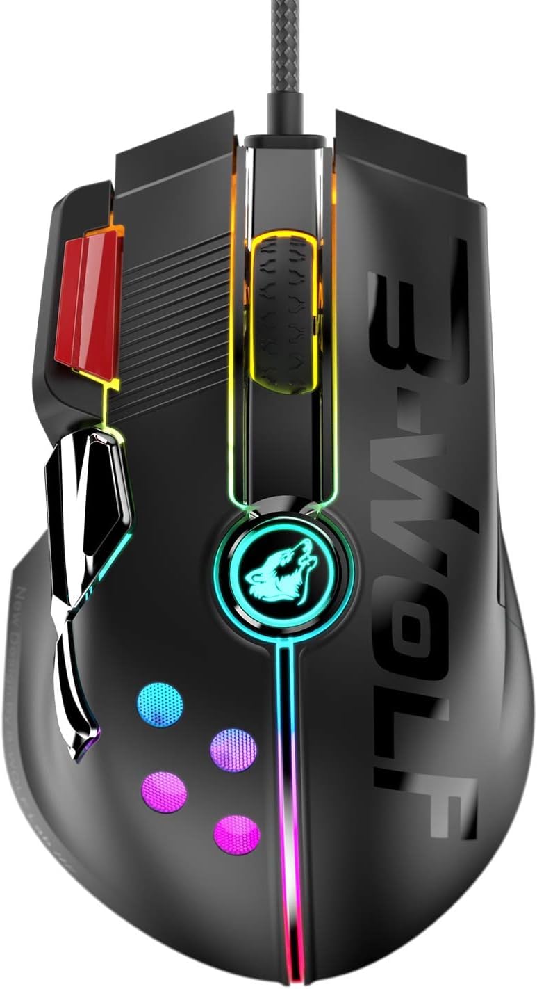 EWEADN M2 Wired Gaming Mouse Up to 12000 DPI, Pixart 3325 Gaming Chip, Chroma RGB,11 Macro Programmable Buttons + Rapid Fire, Joystick Ultralight Honeycomb Mouse for PC/Xbox/PS4 (Black)