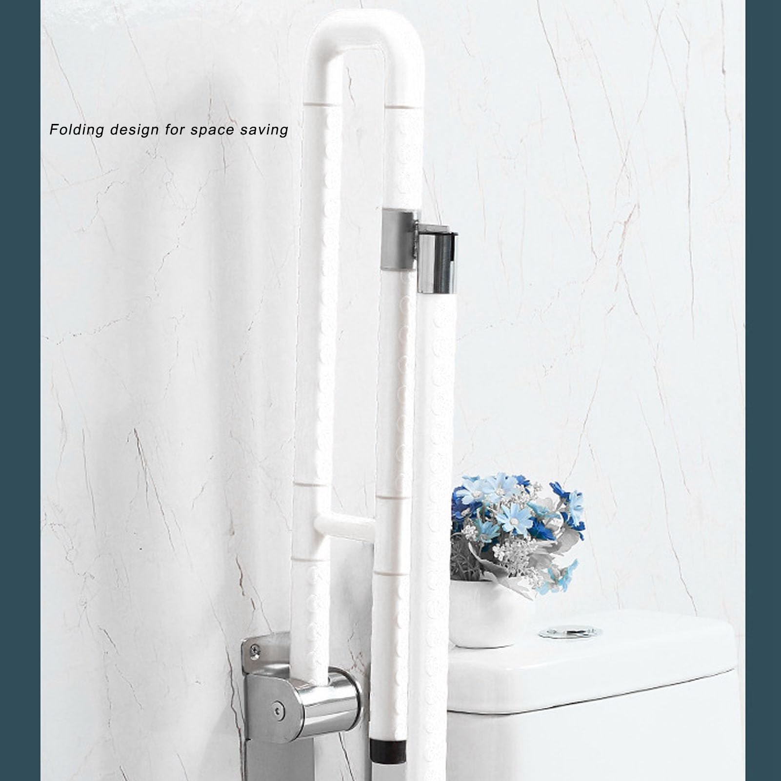 Fabater Barras de Apoyo para Inodoro, Barras de Apoyo para Baño Plegables de Acero Inoxidable de 60 Cm, de para Discapacitados con Superficie Antideslizante que Brilla en la Oscuridad para Personas
