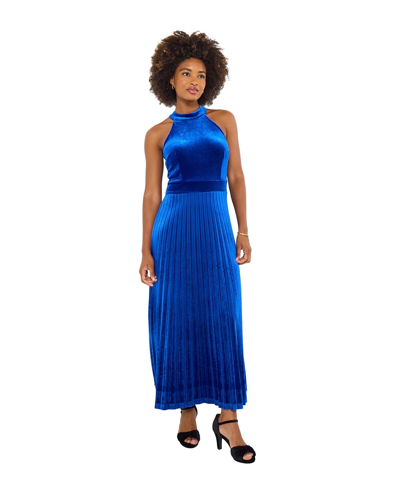 Joe Browns Women's Halter Neck Velour Maxi Dress, Petite, Blue, UK 18