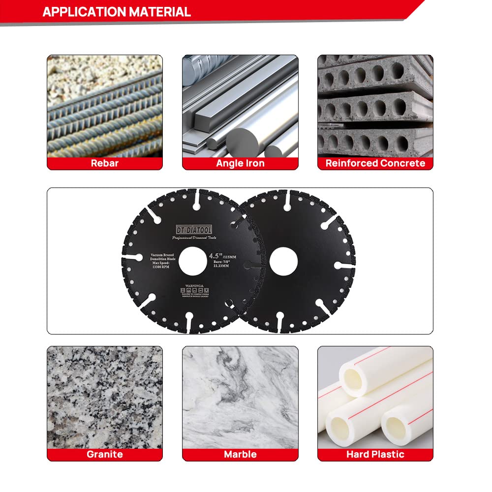 DT-DIATOOL Disco Diamante 2 Piezas 230 x 22,23 mm Hoja de Sierra Multiusos para Hormigón Armado Metal Alu Rebar Hierro PVC Todos los Materiales Resistentes