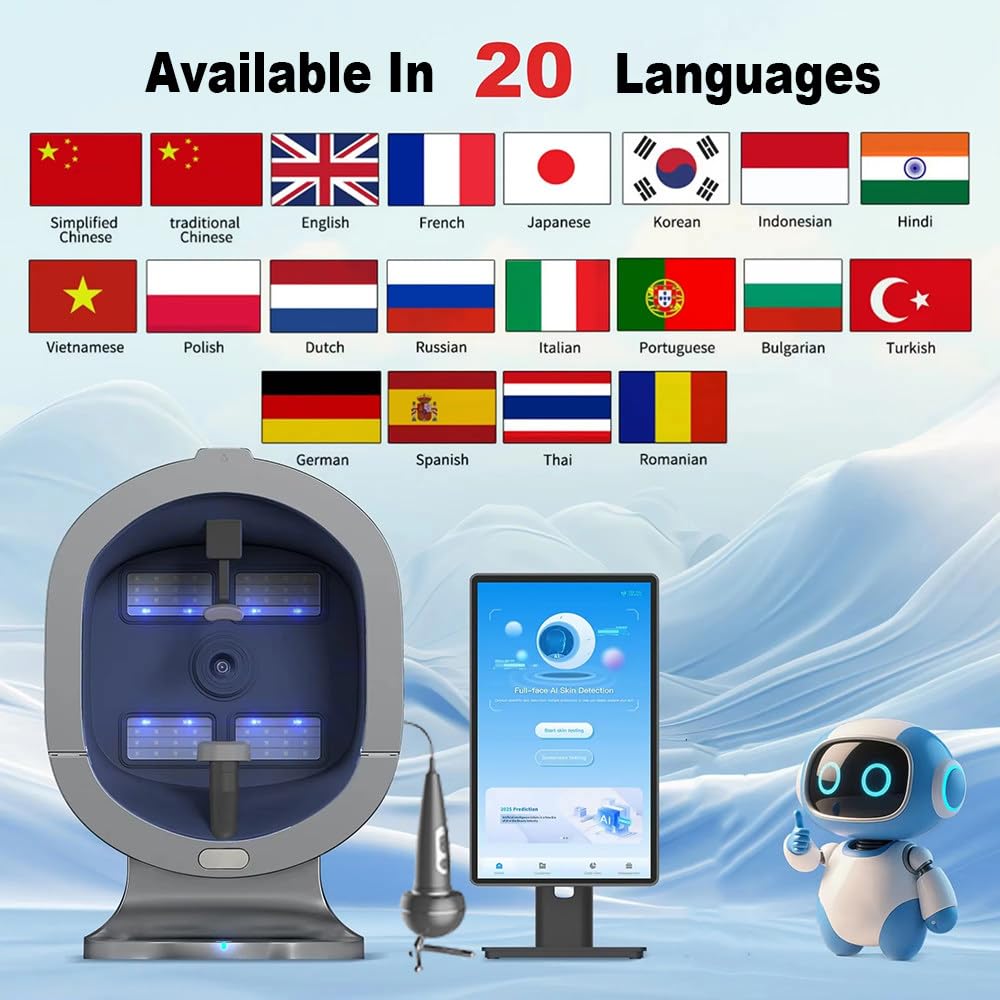 Analizador De Imágenes De Piel,Analizador De Piel con IA De 21,5",11 Imágenes Espectrales,Análisis De Visualización,Varios Idiomas,con Mango Detector De Cuero Cabelludo