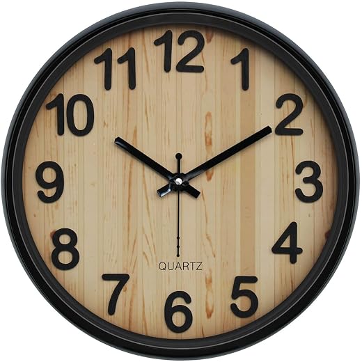 Amazon Brand- Solimo 12-Inch Analog Wall Clock – Onyx Black Design, Embossed Frame with 3D Numbers, Silent Movement