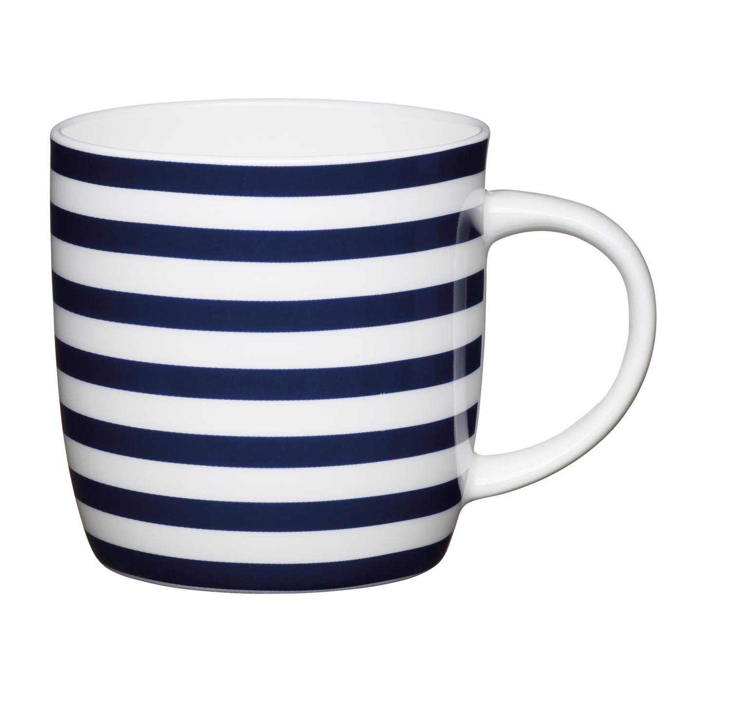 KitchenCraft China 425ml Barrel Shaped Mug, Nautical Stripe