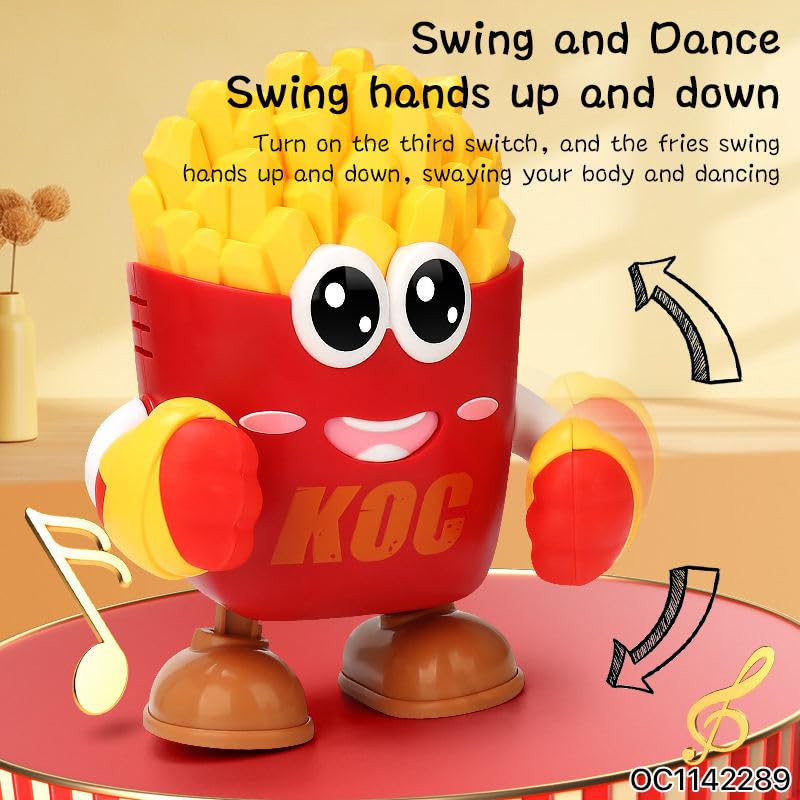 Image of WireScorts Musical Boxing French Fries Dancing Robot Toy with Music & Lights, Interactive Crawling Learning Toy with Voice Repetition for Baby, Red and Yellow
