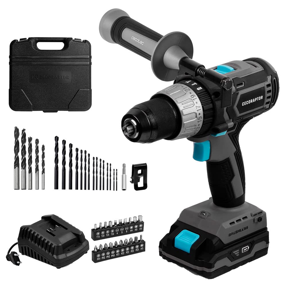 Cecotec Taladro Atornillador, Perforador y Percutor de Batería CecoRaptor Perfect ImpactDrill 2020 Brushless Ultra. Batería de 20 V y 2000 mAh, Velocidad 2000 rpm, Ratio de Impacto 30000 bpm
