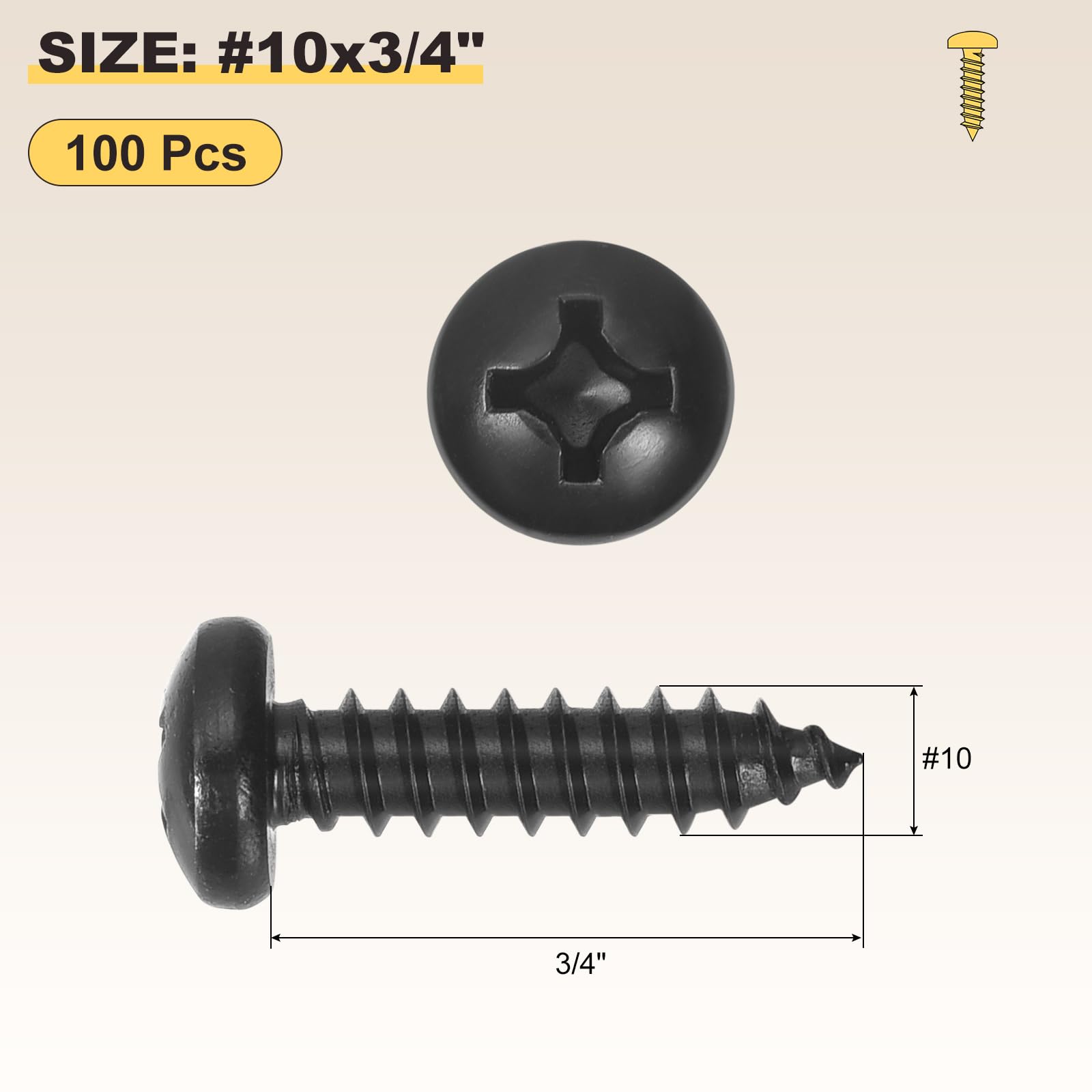 METALLIXITY Phillips Pan Head Self Tapping Screws(#10x3/4") 100Pcs - Image 2