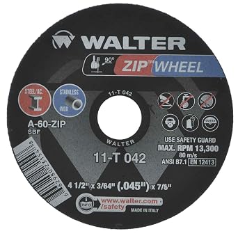 Walter Surface Technologies 11T042 ZIPCUT 4.5X3/64X7/8'' T1 CUT-OFF WHEEL, 25 Pack