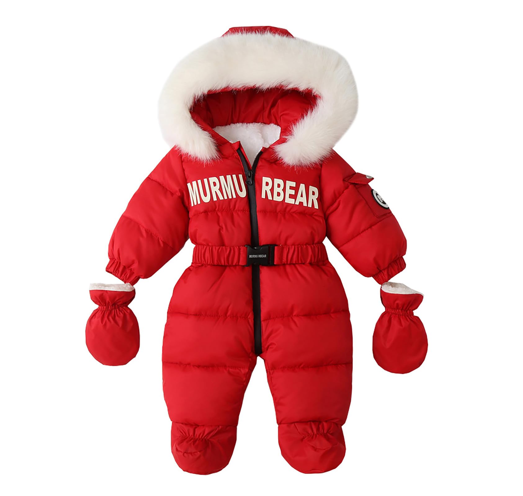 Tuta Piumino Bambino Tuta da Neve per Bambini Inverno Bambino Ragazza Ragazzo Imbottito Con Cappuccio Pelliccia Cappotto Tinta Unita con Cintura Tuta Da Sci Tuta Giacca