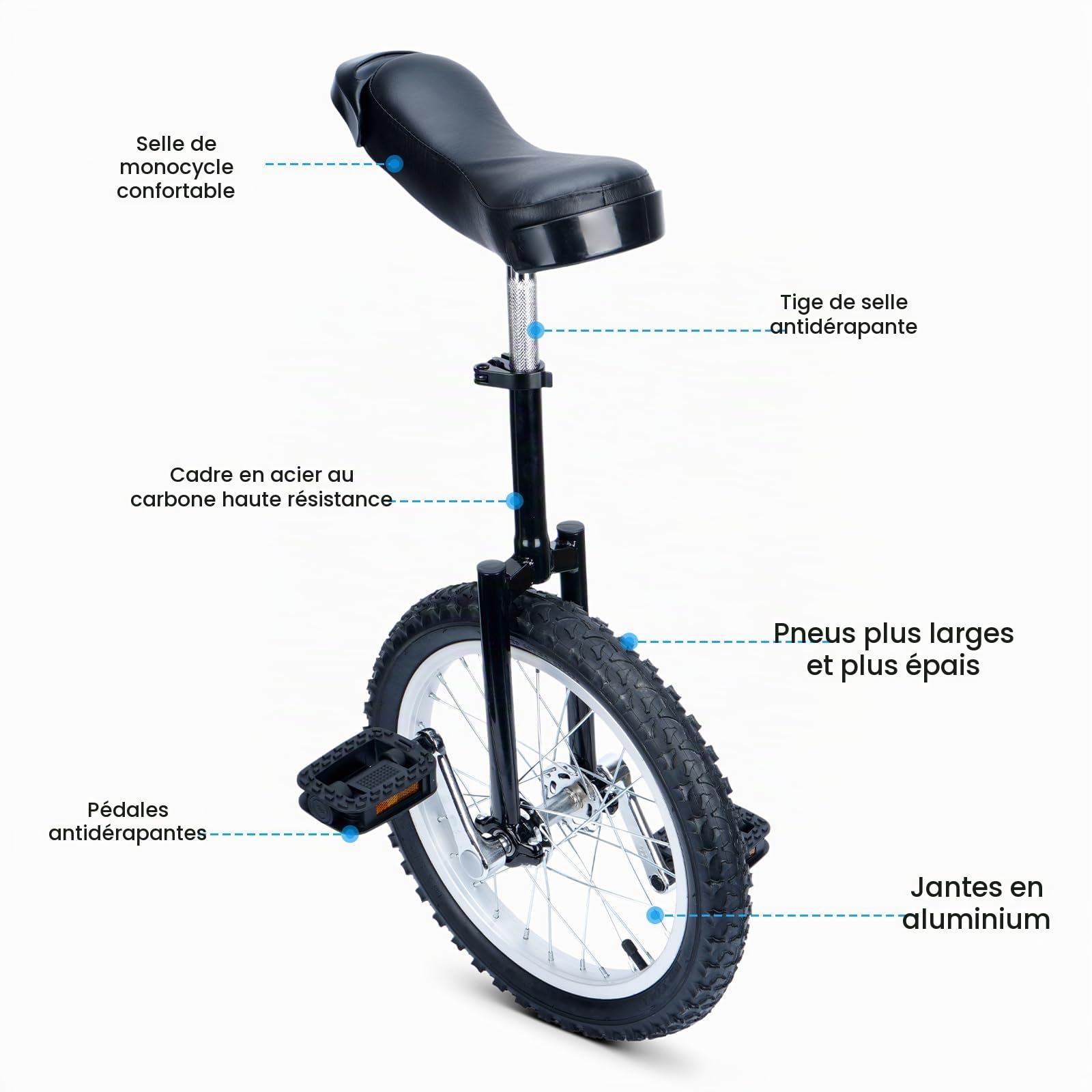 tonchean Monocycle 16 pouces Unicycle d'entraînement à l'équilibre Réglable en hauteur Monocycle pour enfants, débutants et professionnels unisexe