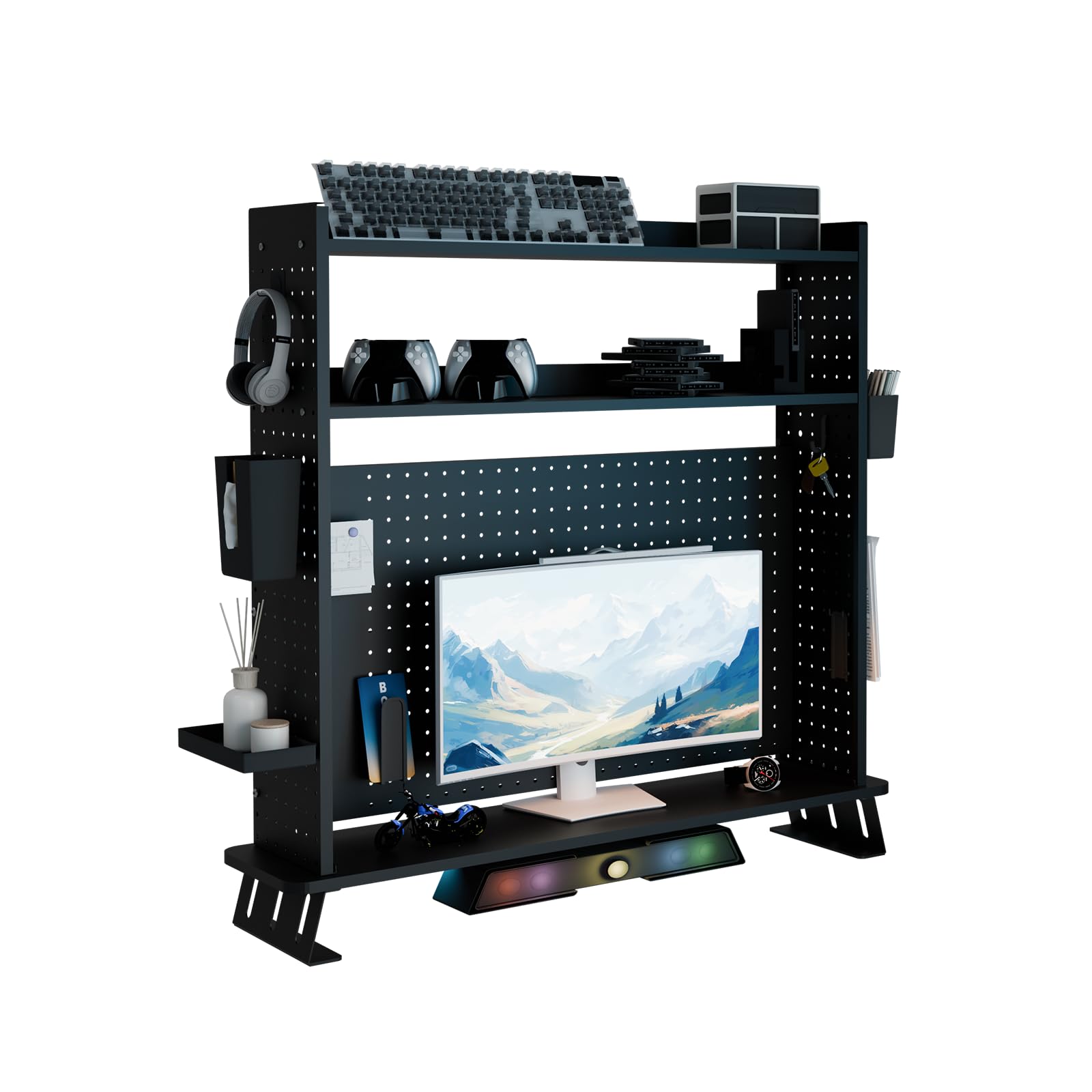 Étagère de Bureau à 2 Niveaux avec Ascenseur de Moniteur, Noir 100CM, Organisateur de Bureau avec Tableau d'affichage