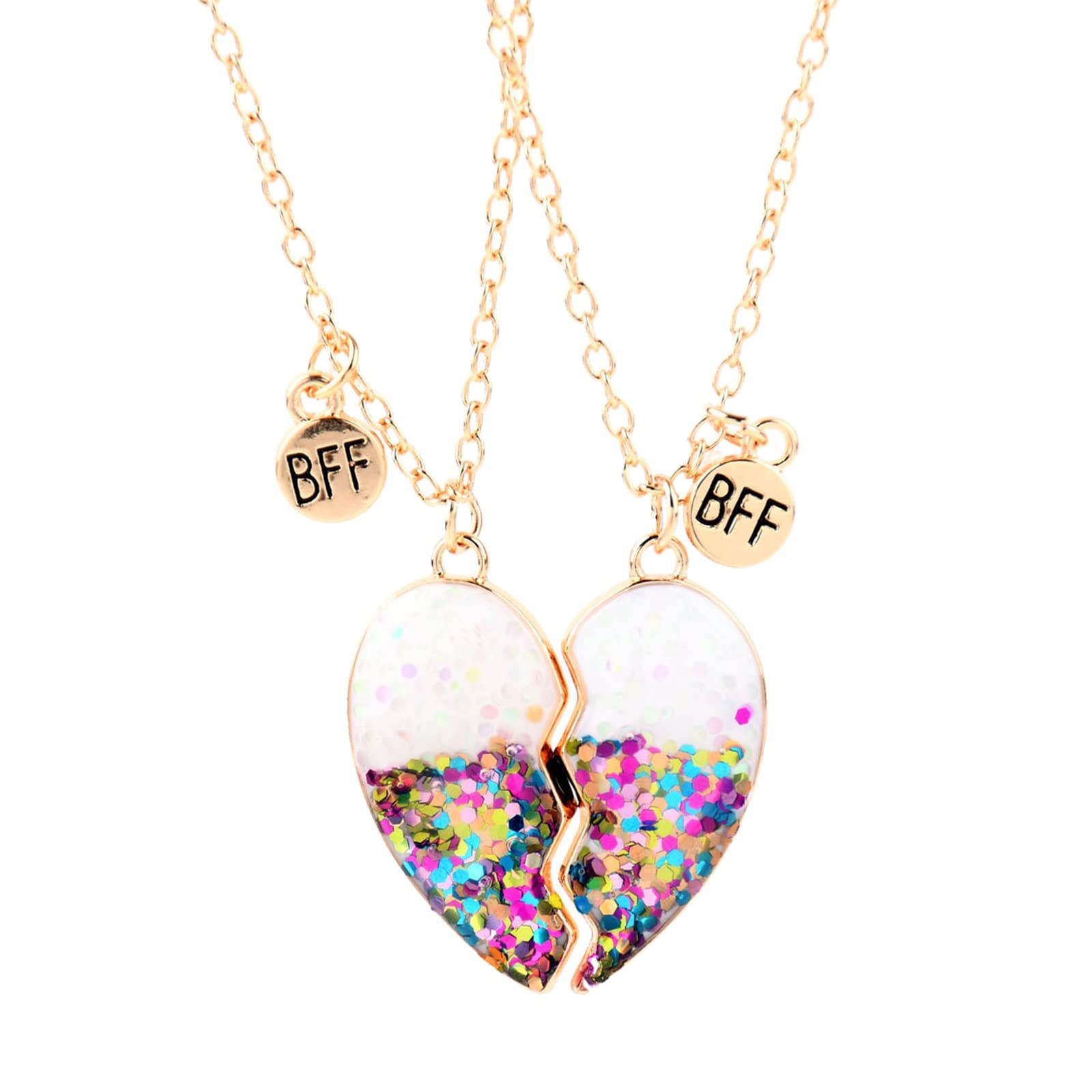 CHENGYOUOUMBest Friend Necklace,Friendship Bff Love Heart Necklace for 2 Girls,Rainbow Heart Friendship Necklace,Matching BFF Magnetic Necklaces for Kids Women Girls Graduation Birthday Christmas Gifts