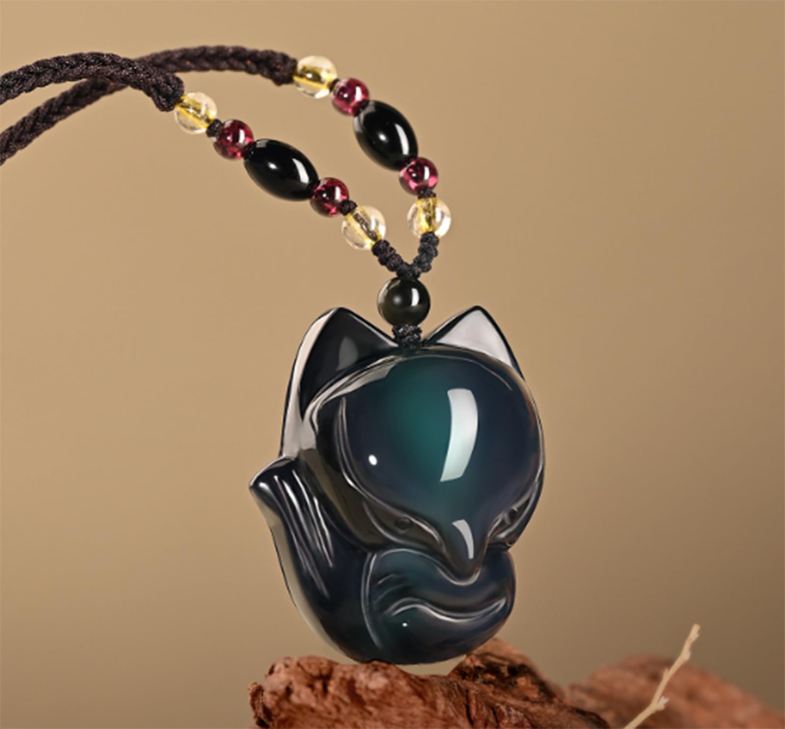 Collana con ciondolo a forma di volpe in ossidiana per uomo e donna, collane con pietre di cristallo fatte a mano, gioielli Feng Shui con pietre preziose, regalo per ricchezza ,Golden obsidian