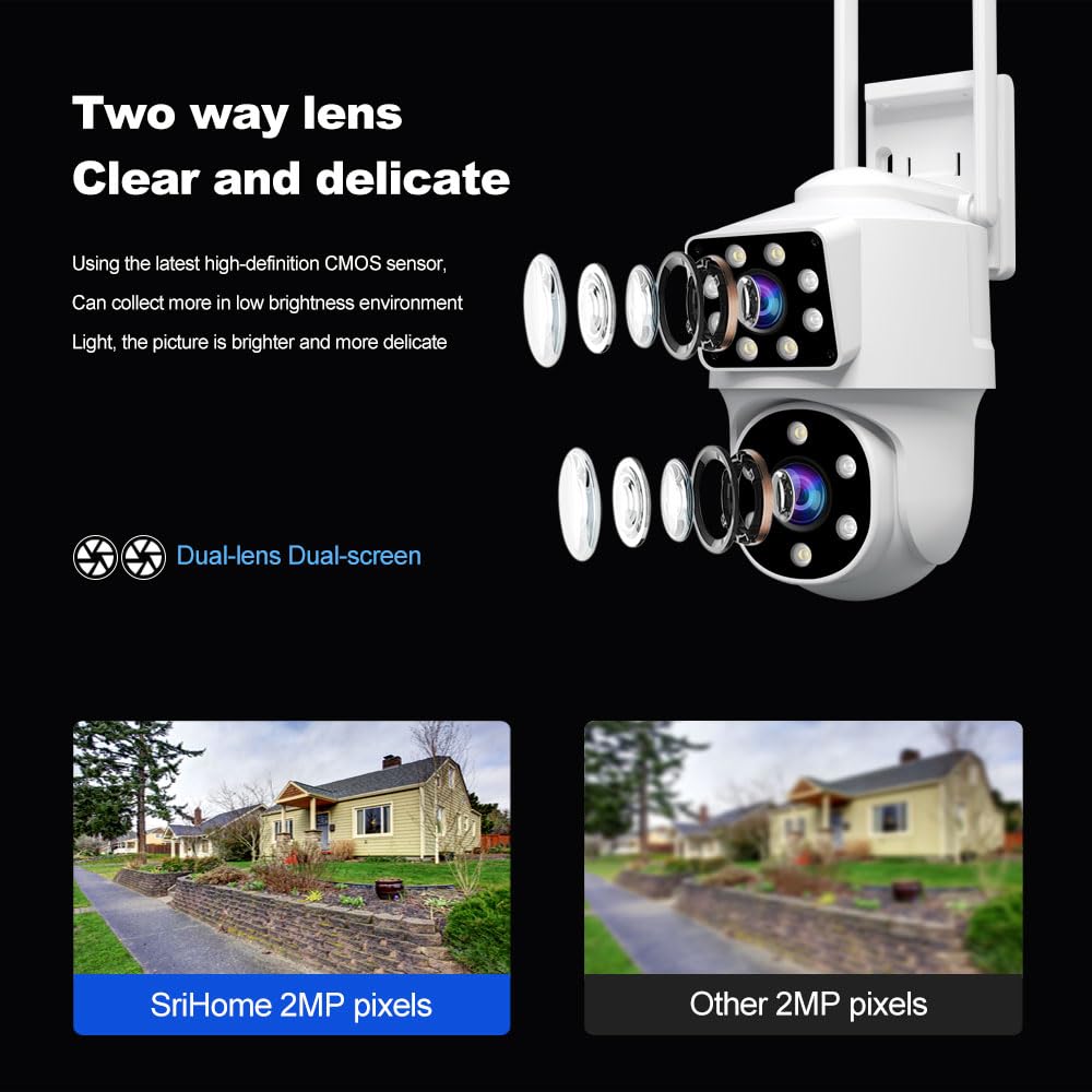 SRIHOME 2 * 2MP Telecamere di Sorveglianza per Esterni, 2.4GHz Bullet-PTZ Doppio Obiettivo, Rilevazione Umana, Visione Notturna a Colori, Audio Bidirezionale, Archiviazione Locale SD, IP66 (1)
