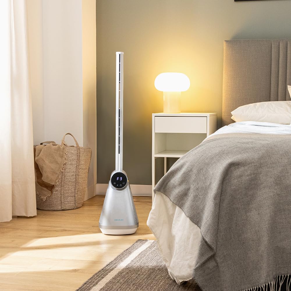 Cecotec Ventilador de torre EnergySilence 9890 Skyline Bladeless Sin Aspas de 39", 50W, Pantalla LED táctil, Mando a distancia, 3 Velocidades, 3 Modos, Temporizador 15 horas, Oscilación 40º