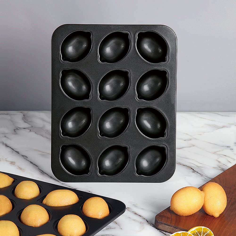 CANDeal - Molde antiadherente para tartas y magdalenas con forma de limón de 12 cavidades para horno, utensilios para hornear de liberación rápida para pudín, postre, mousse