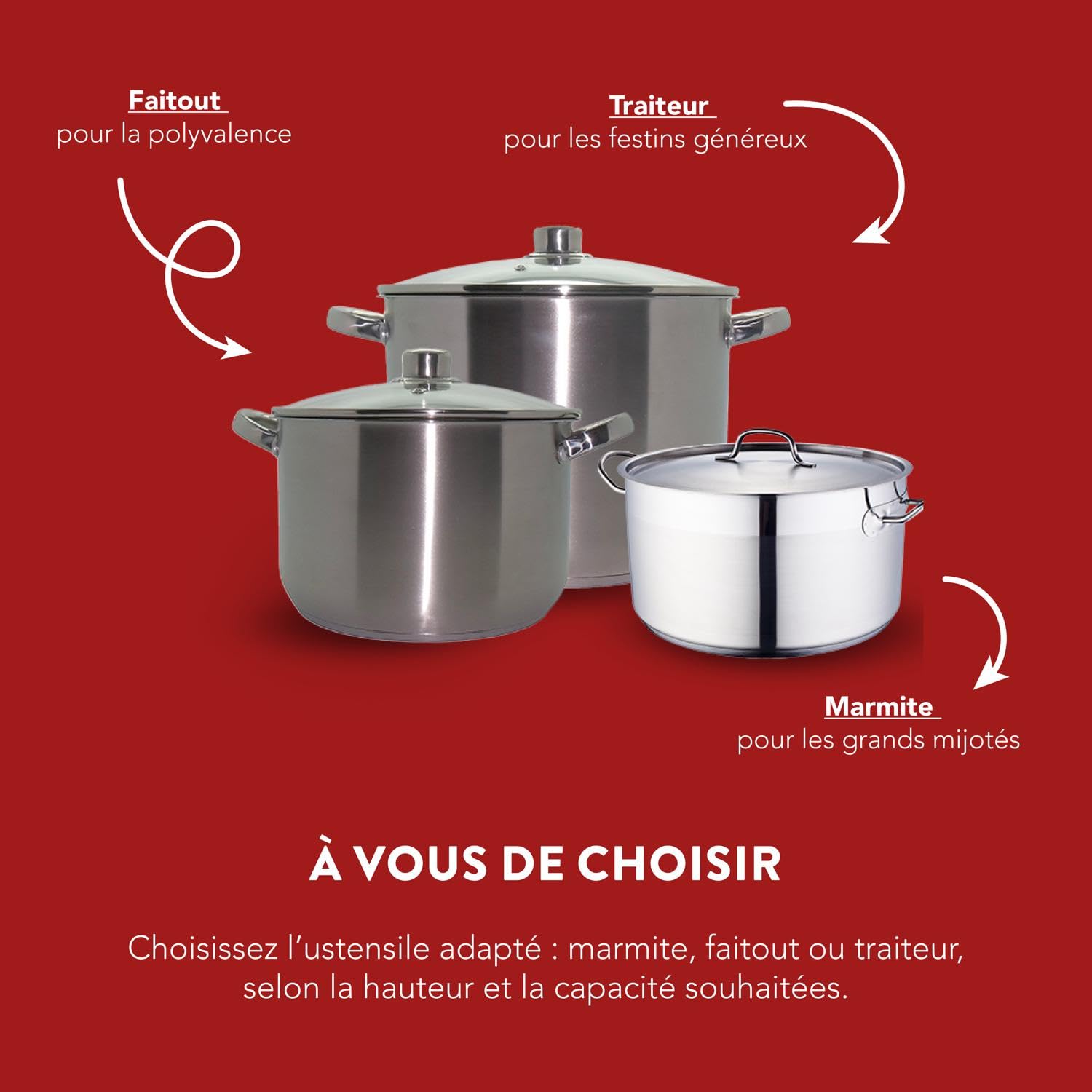 Baumalu, Batterie 9 Pièces INOX en Acier Inoxydable, Couvercle en Verre avec Bord Inox et Trou Vapeur, Compatible Tous Feux et Induction, Résistant au Lave-Vaisselle