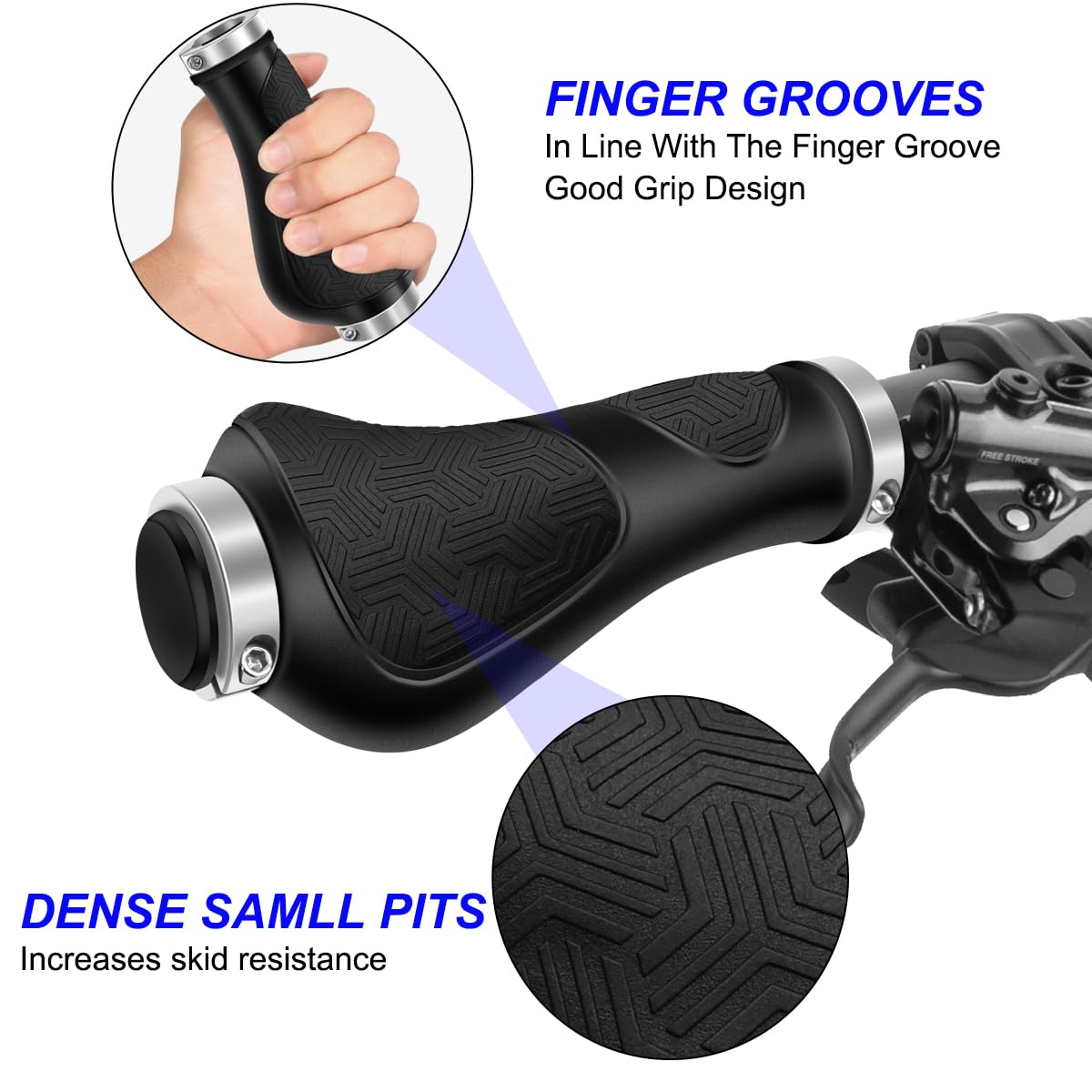 REETEE Fahrradgriffe Ergonomisch Lenkergriffe rutschfeste Gummi Griffe Fahrrad Universal Lenkergriffe MTB Aluminium Lock Fahrradlenker Griffe für 22,2 mm Fahrrad Handgriffe (silbrig) Sport & Freizeit