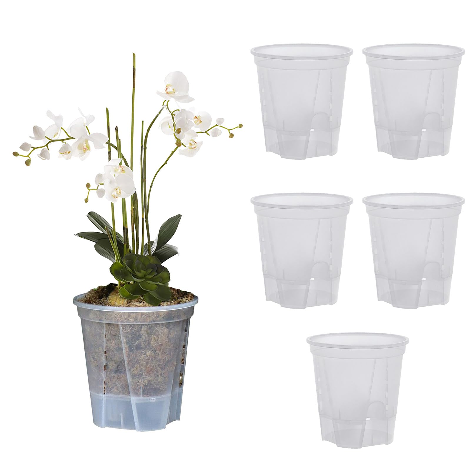 Wnvivi Macetas de Plástico para Orquídeas, 5 Piezas, Maceta con Riego Automático de 12/15/18 Cm para Plantas de Interior, Macetas Transparentes para Trasplantar, Cultivo de Plantas(B,15x15cm)