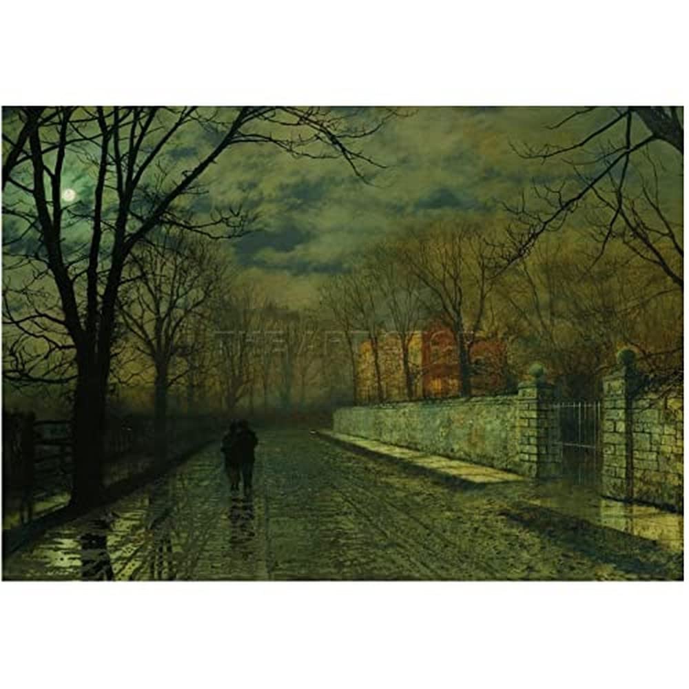 Wee Blue Coo John Atkinson Grimshaw Figures Moonlit Lane Rain Picture Wall Art Print