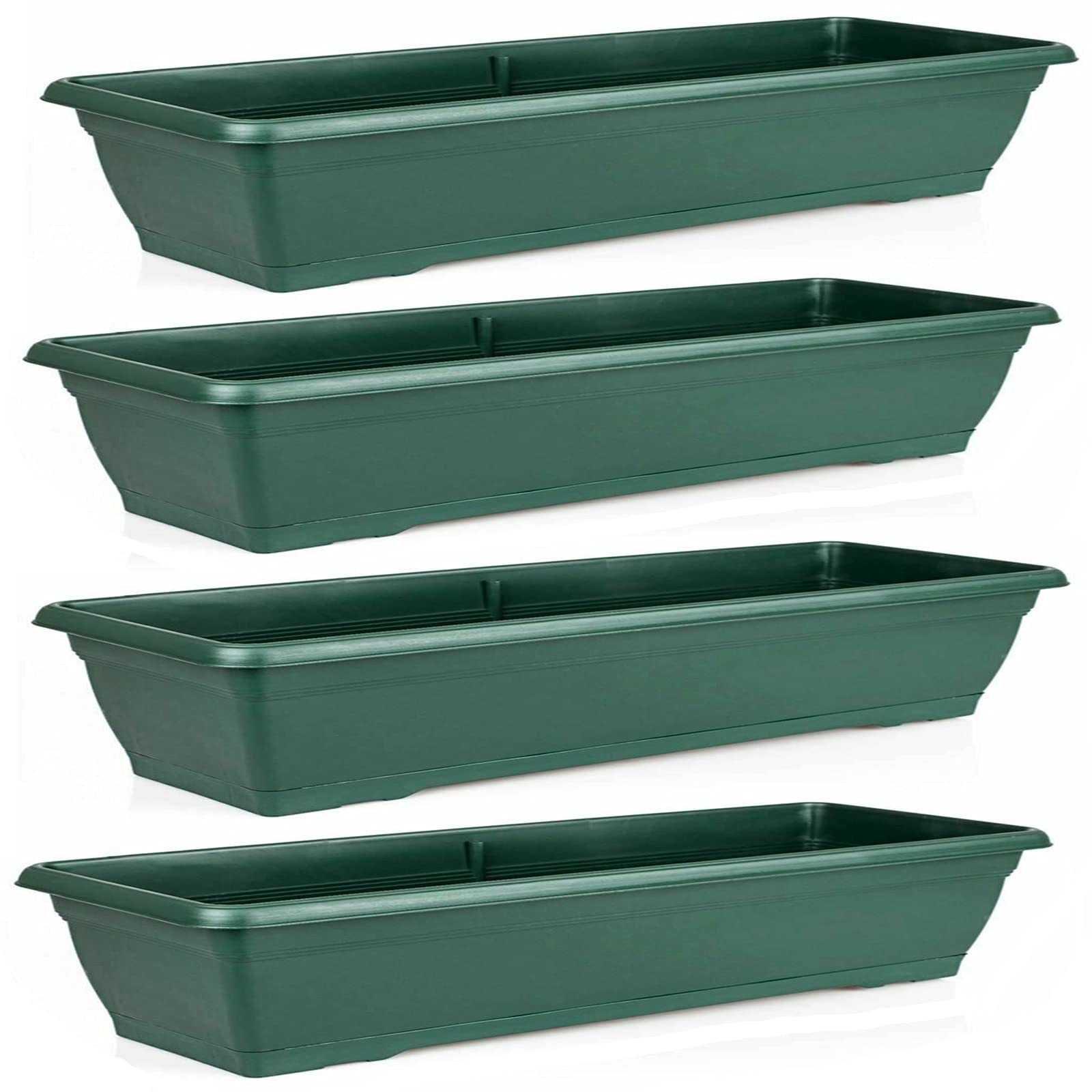 Set Of 4 Rectangular 72cm Large Green Garden Plastic Trough Balcony Planter Flower Plant Pot Tub Window Box