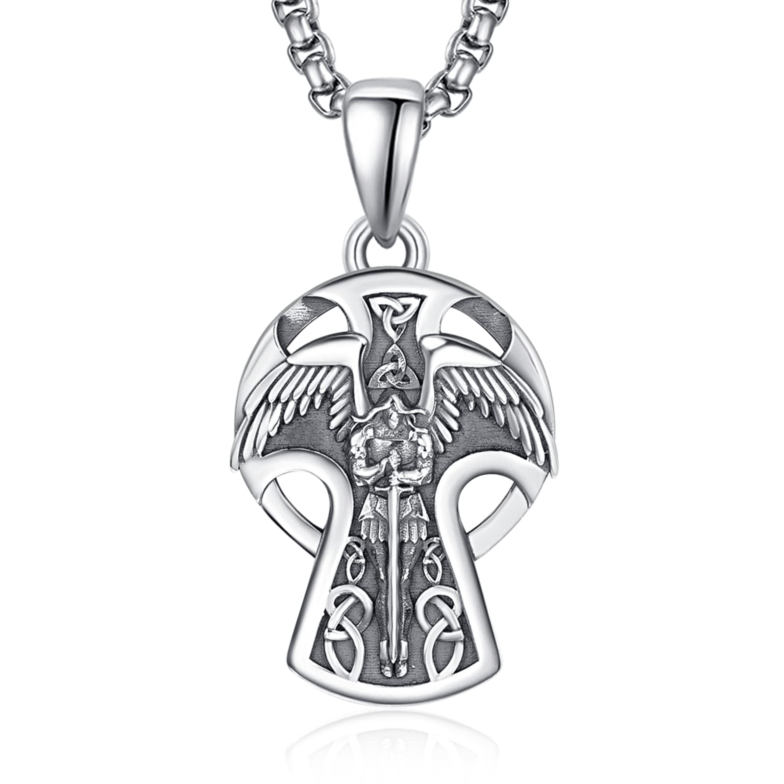 KINGWHYTE Collier Saint Michel en argent massif 925 Collier de croix celtique Saint Michel Archange Pendentif pour homme Pendentif de protection avec chaîne Rolo de 56 cm + 5 cm Eusense Archange