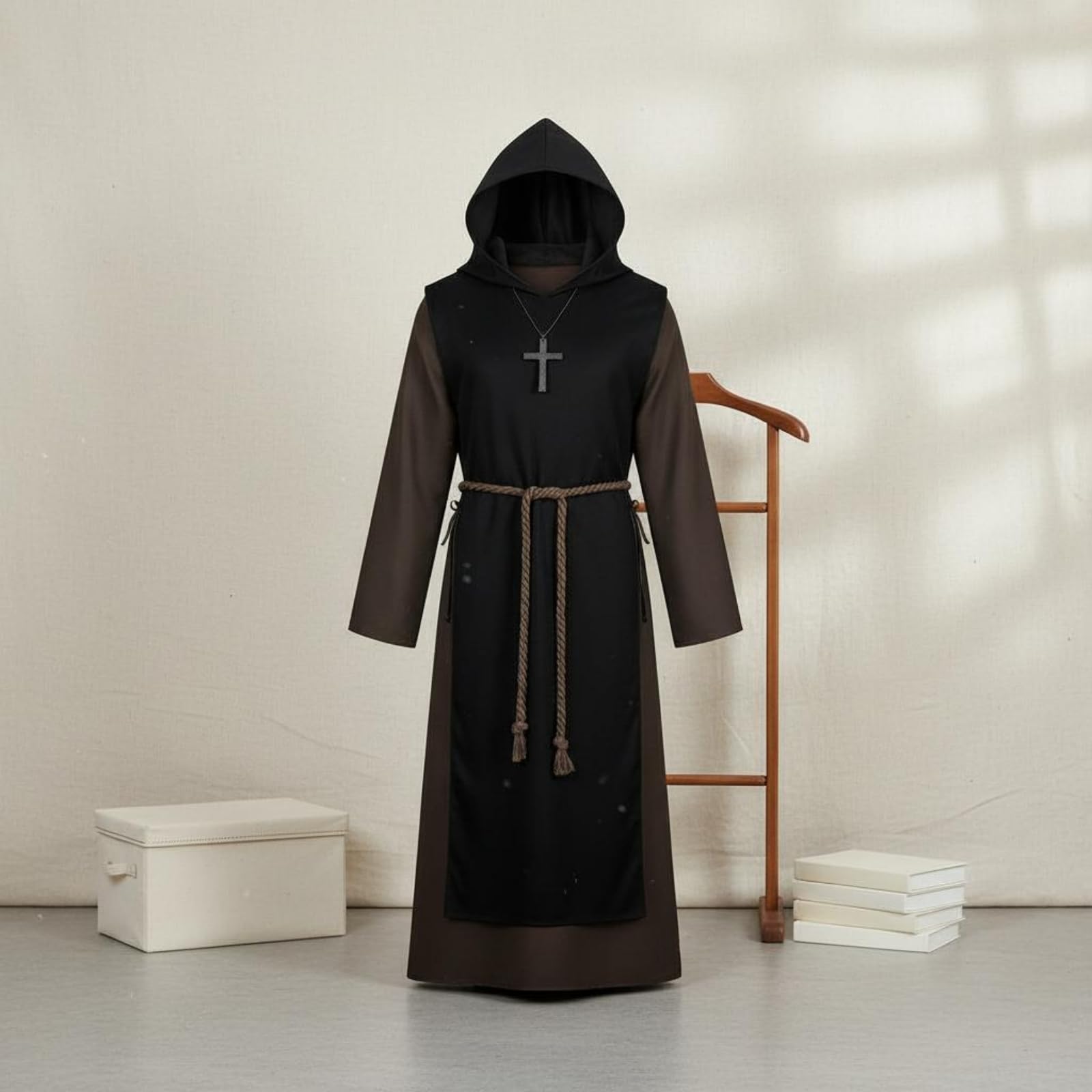Mantello Halloween Costume Robe Tunica Cappuccio Veste Cappotto con Taglio Ampio E Drappeggio Lungo in Spandex per Carattere Drammatico in Luce Bassa